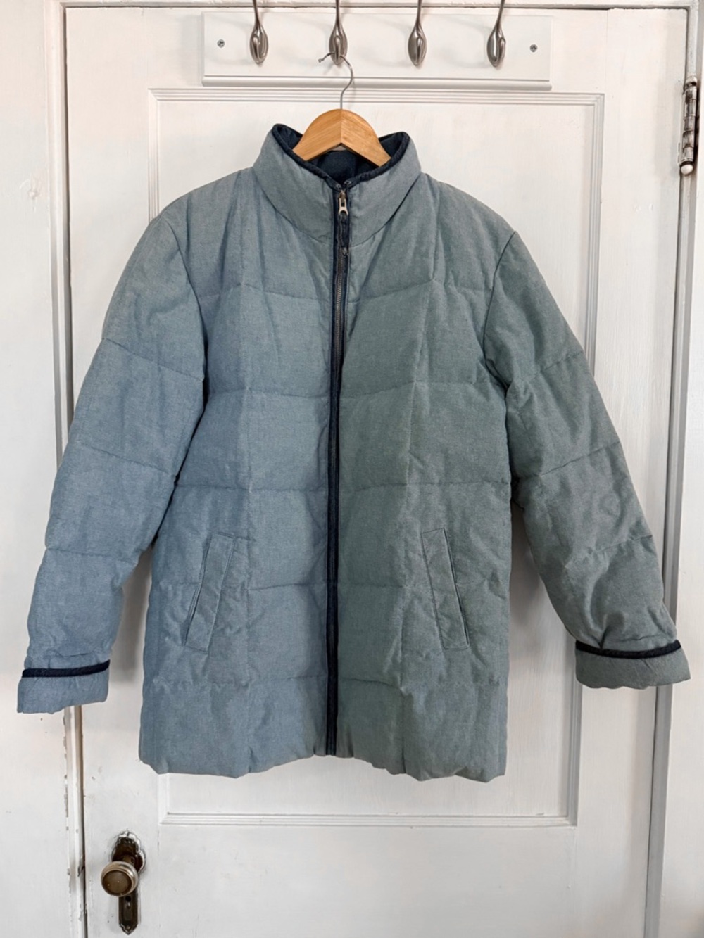 Denim Chambray Blue Puffer Coat Size Small LIZ CLAIBORNE